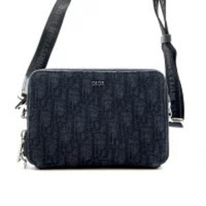 Dior Oblioak Jacquard Shoulder Bag Wallet Clutch Black Zipper